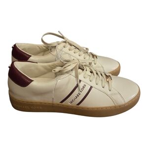Michael Kors Cream Leather Sneakers  Burgundy Accent Size 7M Nwt